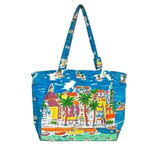 VINTAGE SALLY HUSS LARGE TOTE BAG 1990s Y2K COLORFUL BEACH SUMMER TROPICAL VGUC